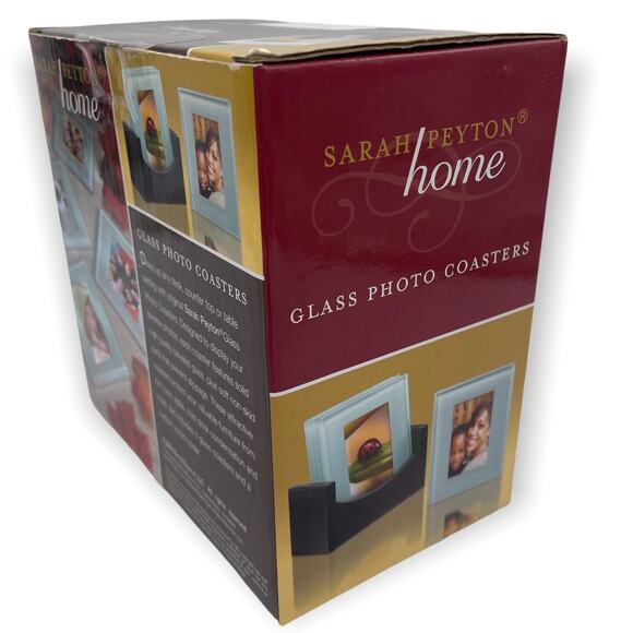 Sarah Peyton Glass Photo Coasters - Set of 4 with Holder (2x3") - New in Box - Picture 5 of 5